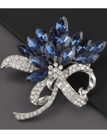 Blue Alloy Full Of Diamond Flower Brooch