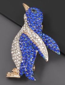 Blue Alloy Diamond Penguin Brooch