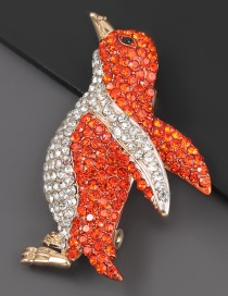 Orange Alloy Diamond Penguin Brooch