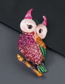Pink Alloy Oil Drop Diamond Owl Brooch