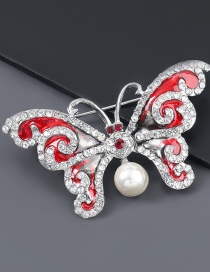Red Alloy Dripping Diamond Butterfly Brooch