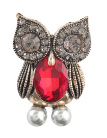 Red Gold Alloy Diamond Owl Brooch