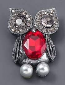 Red Gun Black Alloy Diamond Owl Brooch