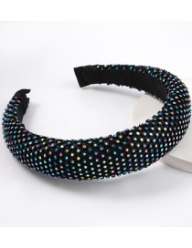 Fashion Black Color Grid Resin Diamond-studded Wide-brimmed Sponge Headband