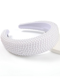 Fashion White Pure Color Imitation Pearl Wide Side Sponge Beaded Headband
