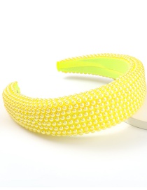 Fashion Yellow Pure Color Imitation Pearl Wide Side Sponge Beaded Headband