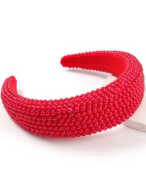 Fashion Red Pure Color Imitation Pearl Wide Side Sponge Beaded Headband