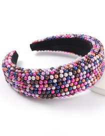 Fashion Color Pure Color Imitation Pearl Wide Side Sponge Beaded Headband