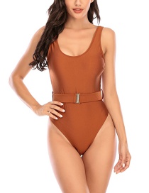 Fashion Dirty Orange Buckle Belt Halter One-piece Swimsuit