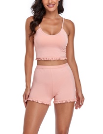 Fashion Pink Solid Color Boxer Three-piece Swimsuit With Fungus Edge