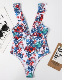 Fashion Royal Blue Flamingo One-piece Swimsuit With Printed Fungus