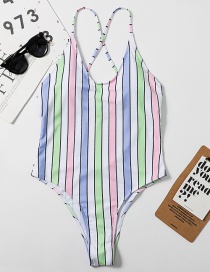 Fashion Green Striped Open Back One-piece Swimsuit