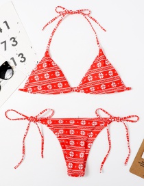 Fashion Red Leopard Print Halterneck Lace Split Swimsuit