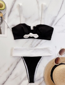 Fashion Black Contrasting Color Knotted Split Swimsuit