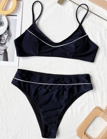 Fashion Black Solid Color Stitching High Waist Split Swimsuit