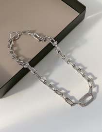 Fashion Silver Color Ot Buckle Stitching Diamond Geometric Necklace