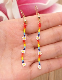 Fashion Color Mixing Rice Beads Handmade Small Daisy Flower Beaded Long Earrings