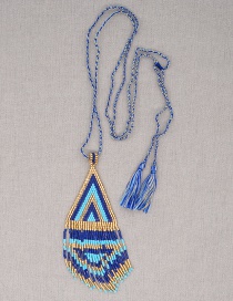 Fashion Royal Blue Rice Beads Handmade Geometric Long Tassel Necklace