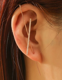 Fashion Cross Gold Color Diamond-studded Lightning Leaf Geometric Piercing Ear Studs