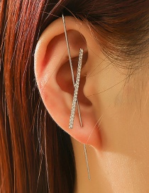 Fashion Cross Silver Color Diamond-studded Lightning Leaf Geometric Piercing Ear Slash Earrings