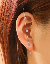 Fashion Three Diamond Silver Color Diamond-studded Lightning Leaf Geometric Piercing Ear Studs
