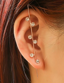 Fashion Six Diamonds Diamond-studded Lightning Leaf Geometric Piercing Ear Slash Earrings