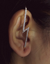 Fashion Lightning Gold Color Diamond-studded Lightning Leaf Geometric Piercing Ear Slash Earrings
