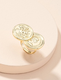 Fashion Golden Color Double Coin Embossed Portrait Open Ring