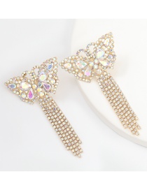 Fashion Ab Color Alloy Diamond Butterfly Tassel Earrings