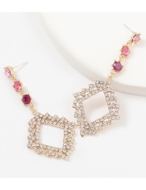 Fashion Pink Alloy Diamond Diamond Hollow Earrings