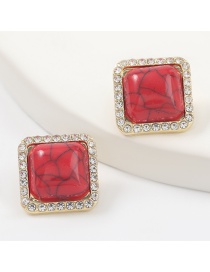Fashion Red Square Alloy Diamond Turquoise Earrings