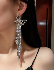 Fashion Long Diamond Diamond Butterfly Tassel Alloy Earrings