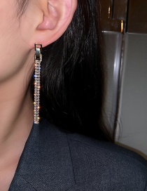 Fashion Golden Tassel Long Diamond-studded Alloy Hollow Geometric Earrings