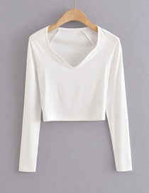 Fashion White Short V-neck Long-sleeved T-shirt Top