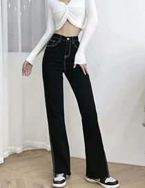 Fashion Photo Color Slim High-waisted Top-stitched Raw Hem Jeans