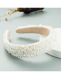 Fashion White Pearl Wide Brim Crystal Beaded Headband