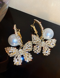 Fashion Gold Color  Silver Needle Long Bow Diamond Earrings