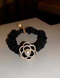 Fashion Black Flower Pearl Hair Rope