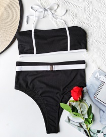Fashion Black Black And White Stitching Split Swimsuit