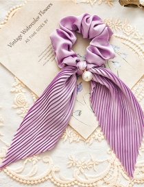 Fashion Purple Crumpled Streamer Satin Crinkled Bunch Pearl Hair Tie