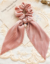 Fashion Coffee Color Crumpled Streamer Satin Crinkled Bunch Pearl Hair Tie