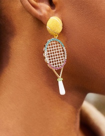 Fashion Yellow Alloy Diamond Tennis Racket Earrings