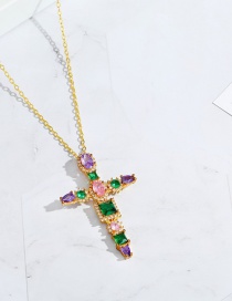 Fashion Purple Green Diamond Cross Fancy Diamond Jesus Cross Necklace