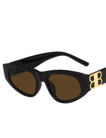 Fashion Bright Black Tea Small Frame Cat Eye Sunglasses