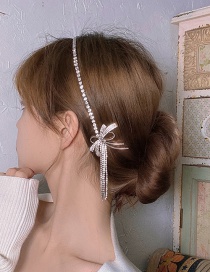 Fashion Silver Color Headband Diamond-studded Bow Tassel Headband