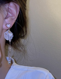Fashion Silver Color Needle Pearl Tassel Pearl Petals Long Tassel Love Earrings