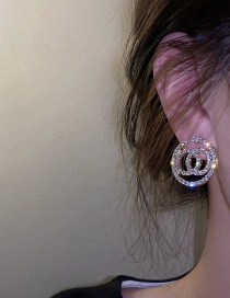Fashion Silver Color Needle Hollow Earrings Hollow Round Full Diamond Geometric Diamond Earrings