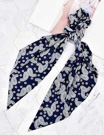 Fashion Navy Blue Cashew Flower Ribbon Fabric Silk Scarf Large Intestine Hair Tie