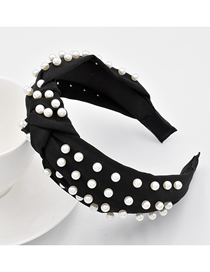 Fashion Black Knotted Headband Full Of Pearl Fabric