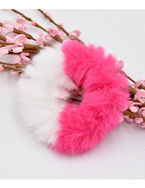 Fashion White + Rose Red Shuangpin Two-tone Plush Faux Rabbit Hair Hair Rope